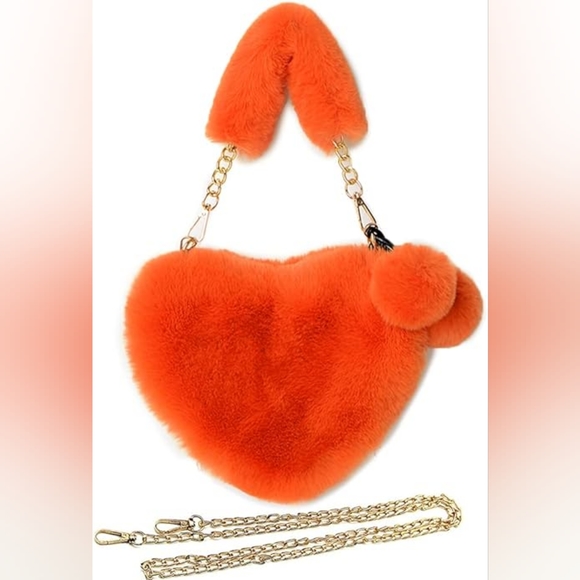 Plush Orange Faux Fur Heart Purse - Picture 1 of 1